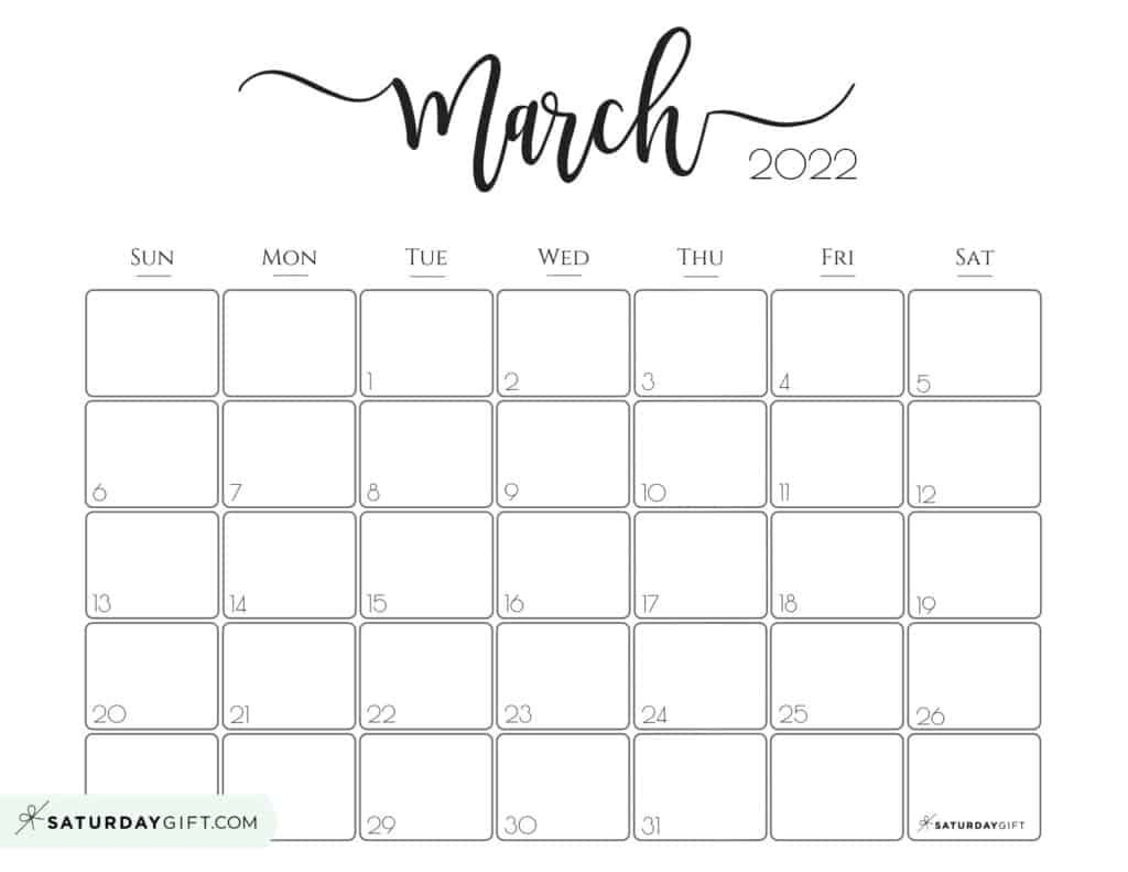 Cute (&amp; Free!) Printable March 2022 Calendar | Saturdaygift