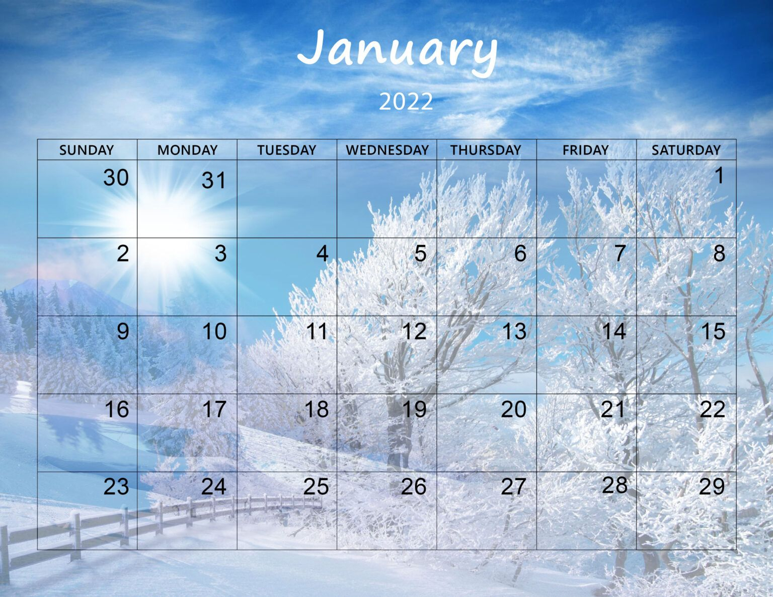 Cute January 2022 Calendar Desktop Wallpaper - Mycalendarlabs