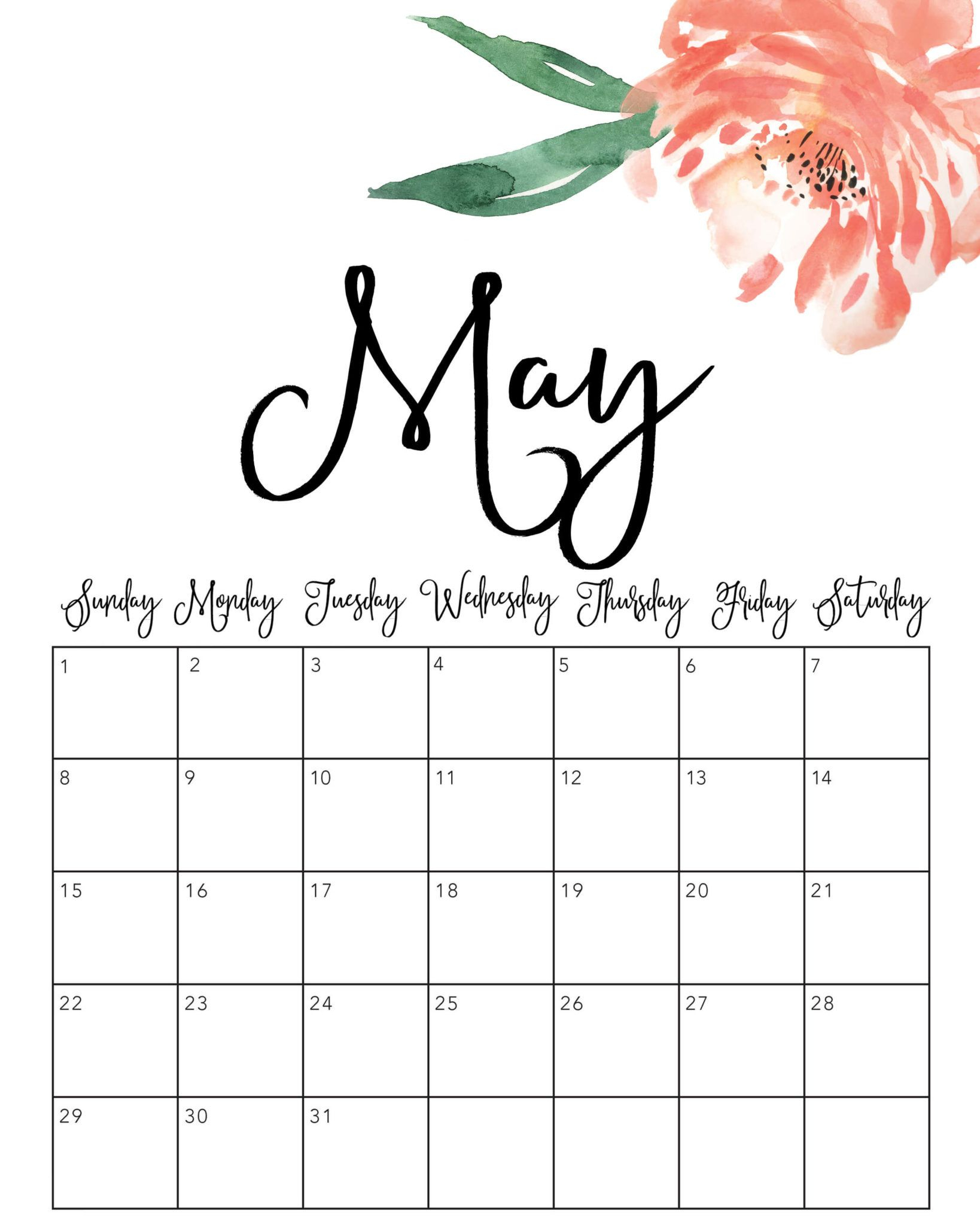 Cute May 2022 Calendar Printable - Floral Designs