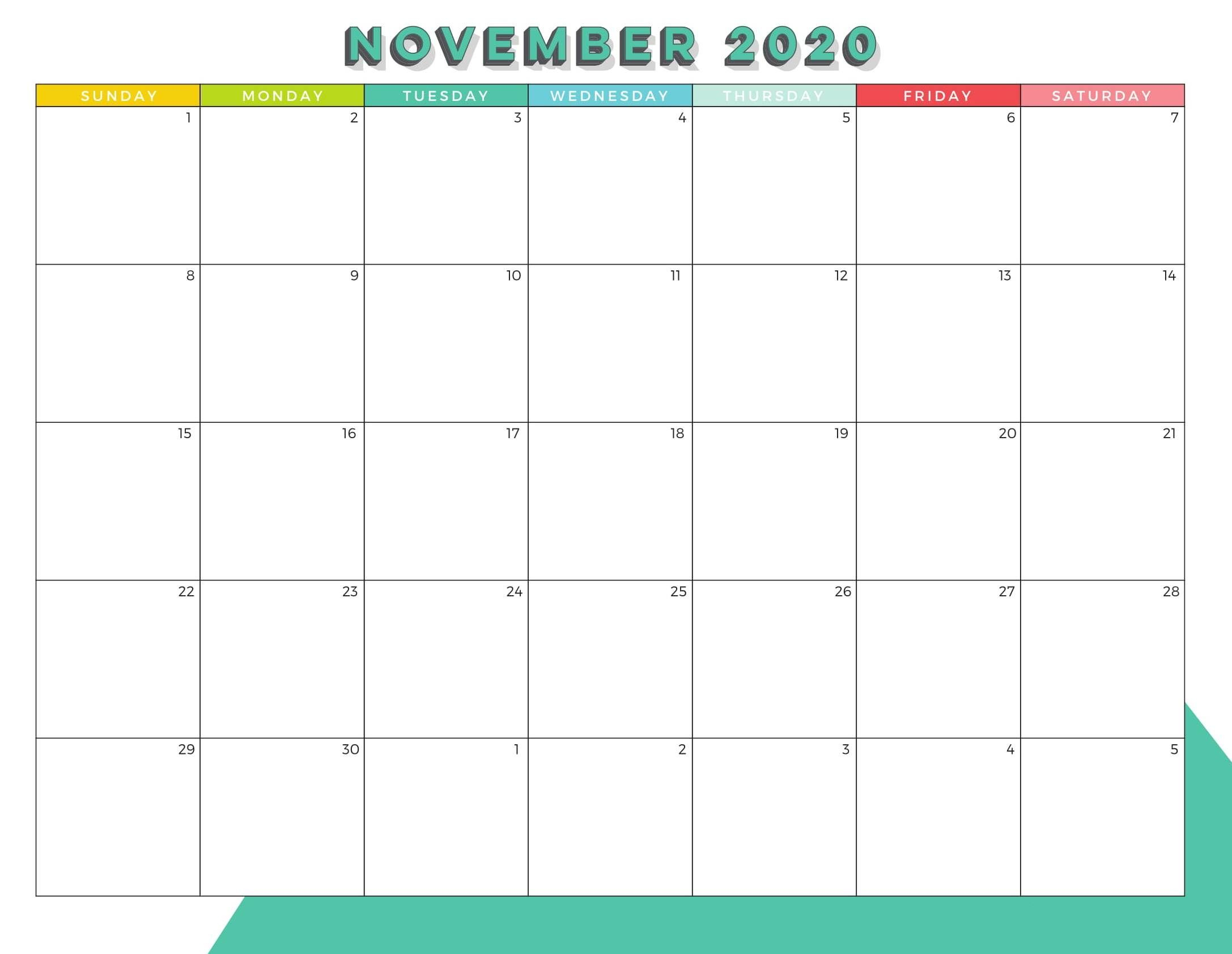 Cute November 2020 Calendar Printable Design Templates