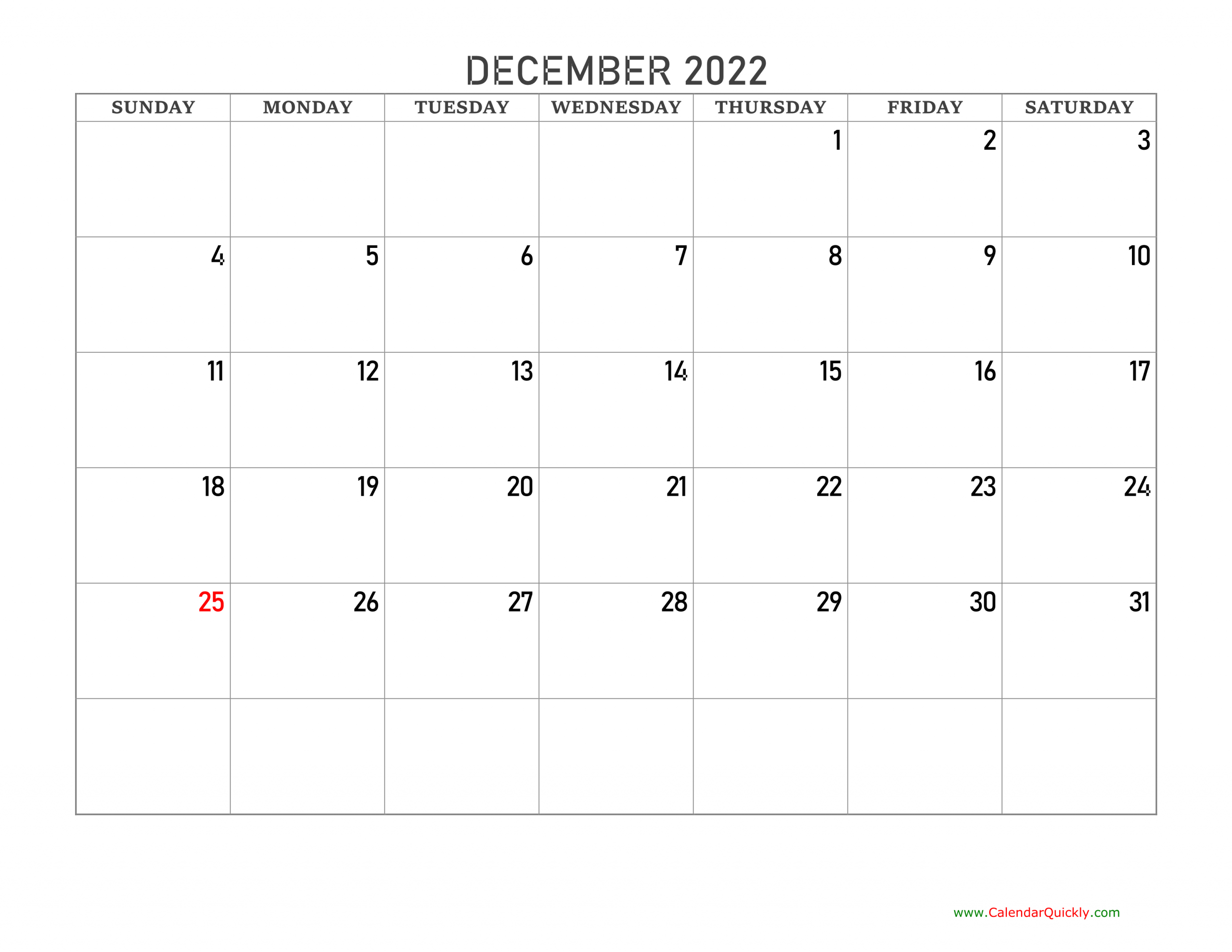 December 2022 Blank Calendar | Calendar Quickly
