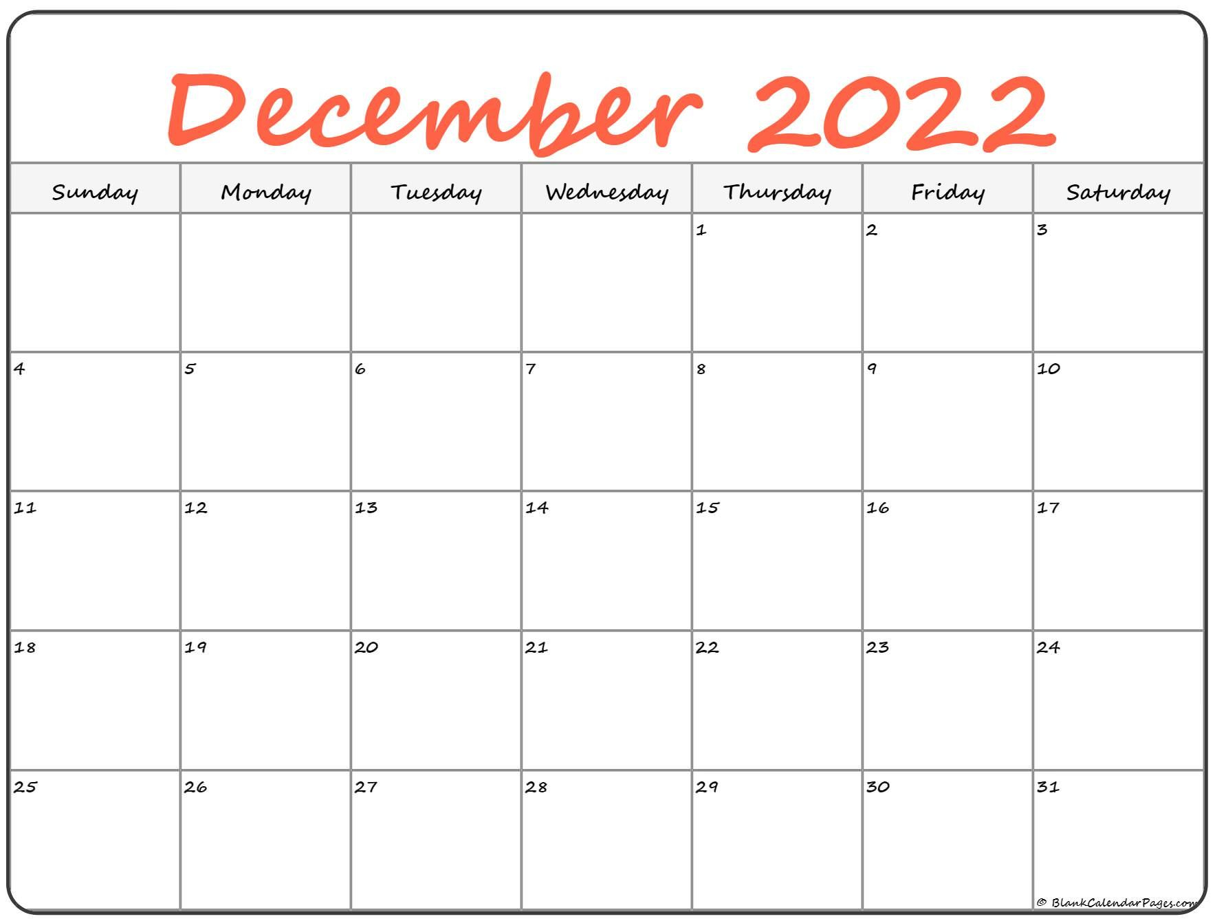 December 2022 Calendar | Free Printable Calendar Templates