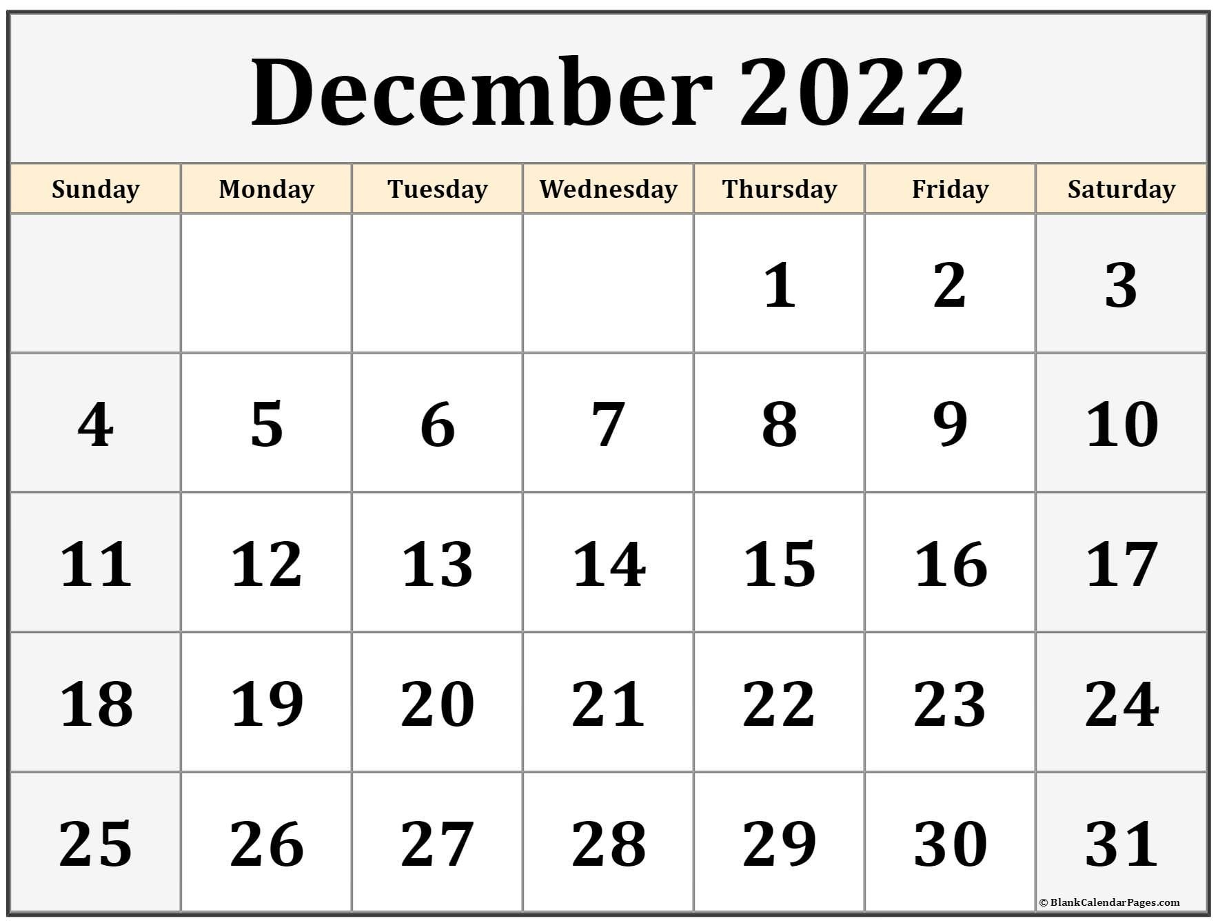 December 2022 Calendar | Free Printable Calendar Templates