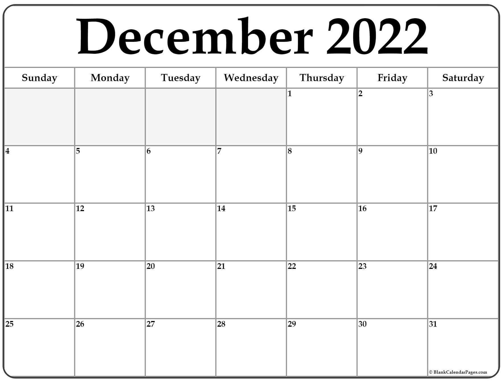 December 2022 Calendar | Free Printable Calendar Templates