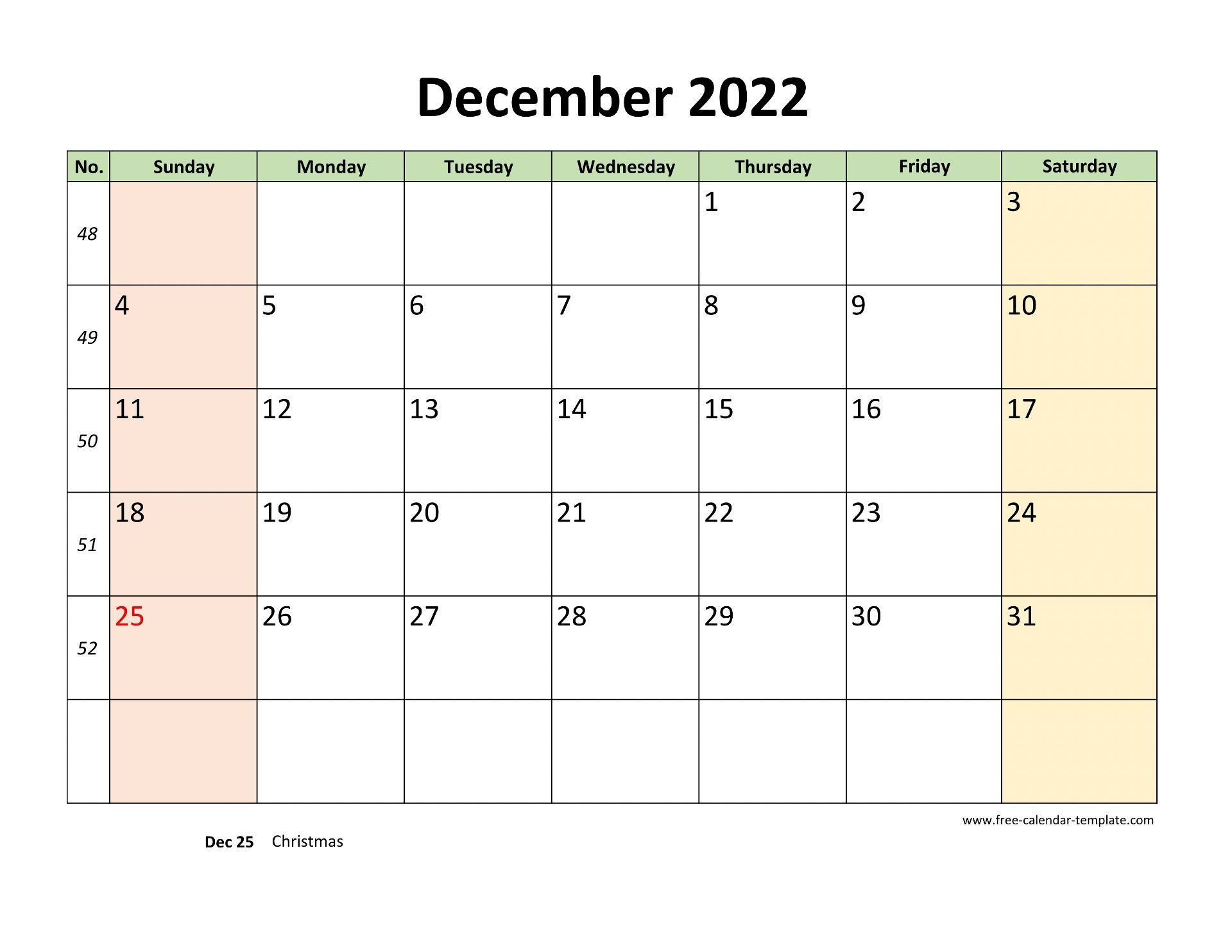 December 2022 Free Calendar Tempplate | Free-Calendar
