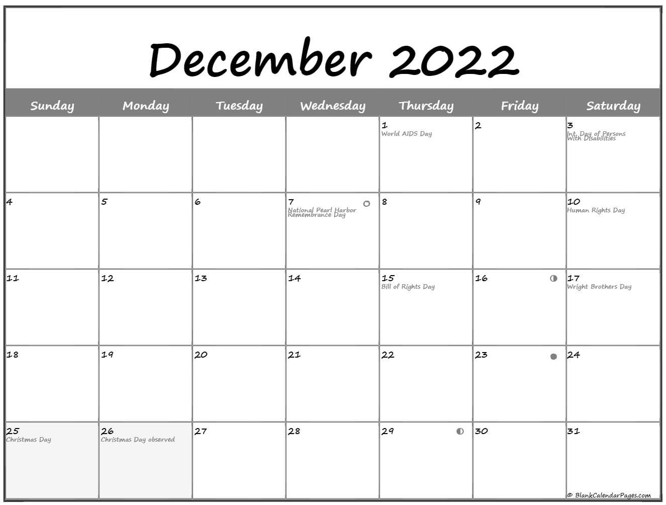 December 2022 Lunar Calendar | Moon Phase Calendar