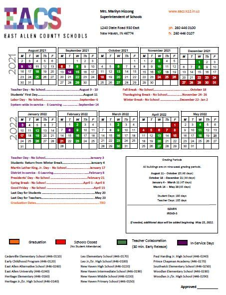 District Calendar 2021-2022 - East Allen County Schools