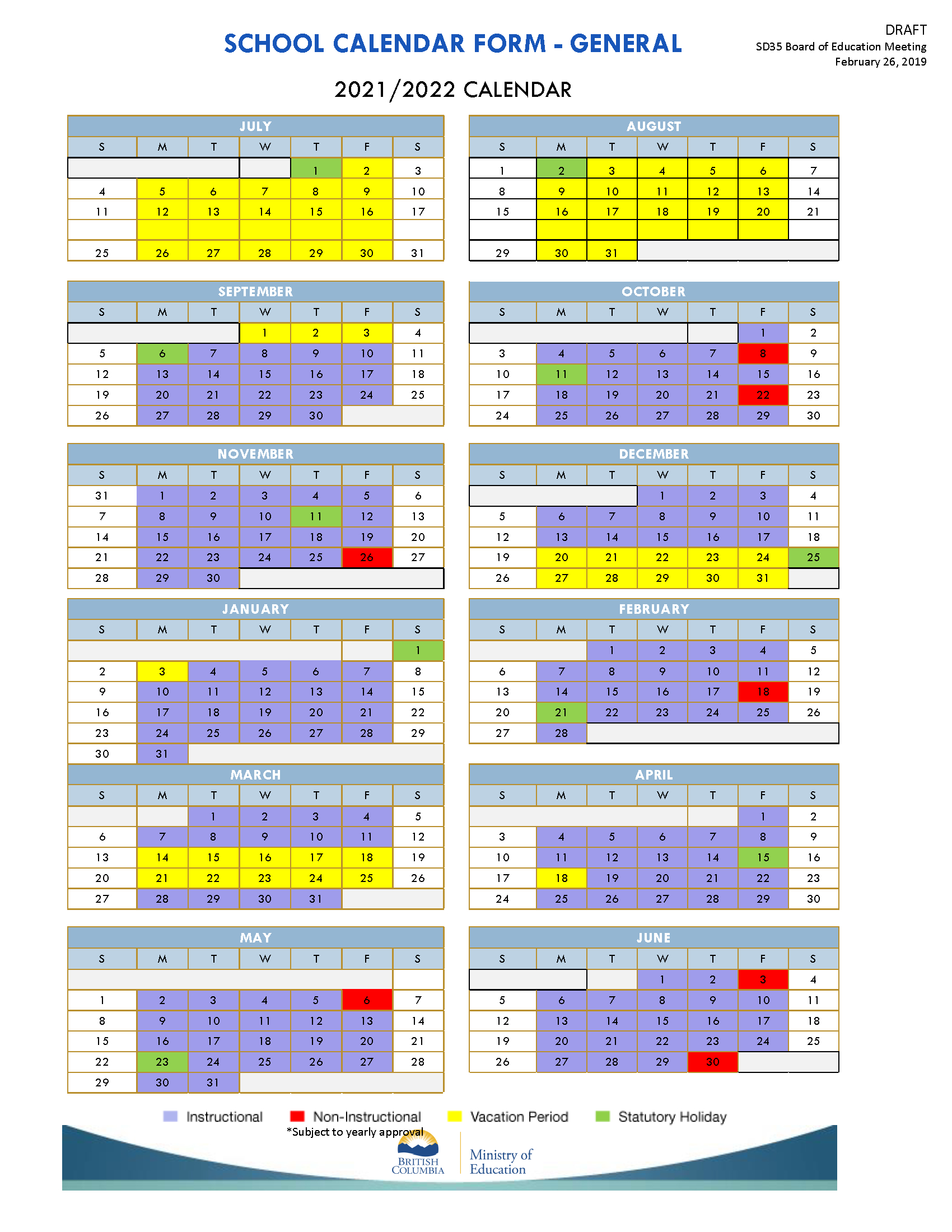 District Calendars 2019-2022 - School District No. 35