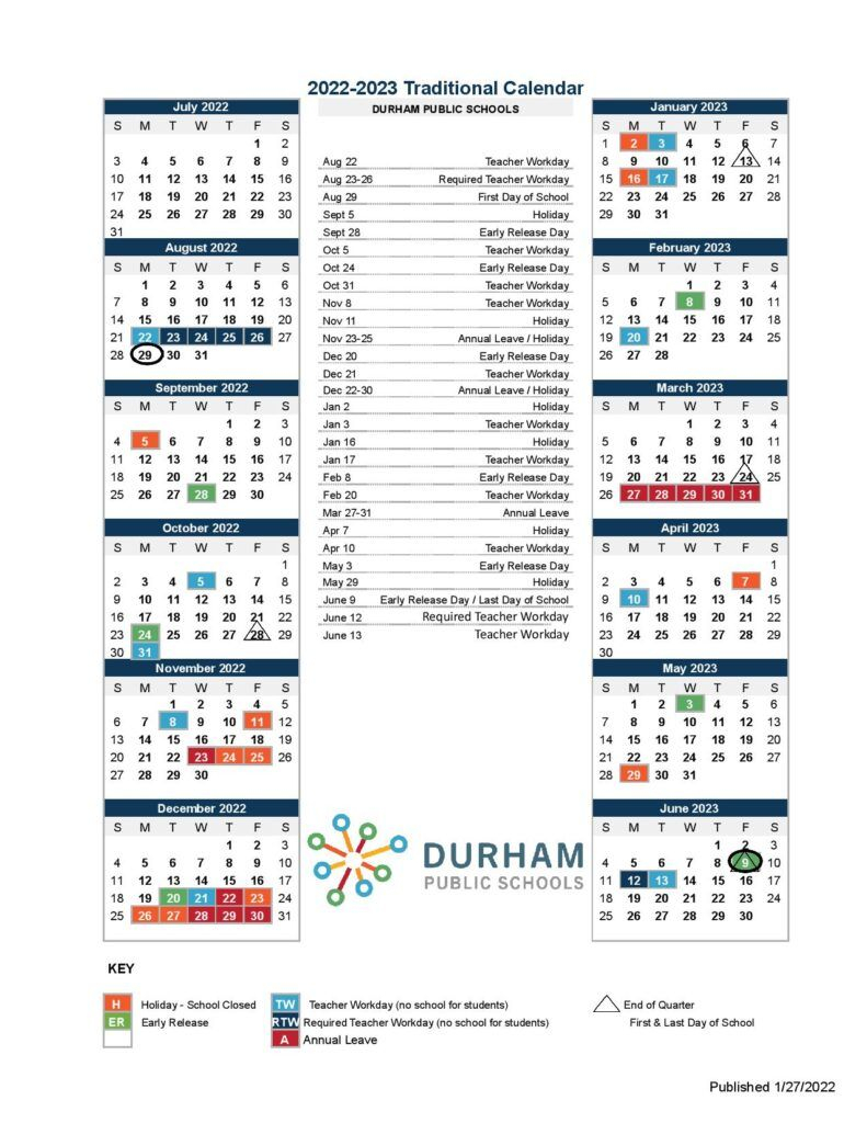 Durham Public Schools Calendar 2022-2023