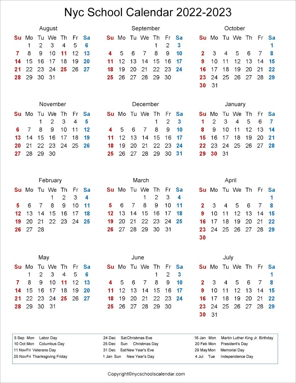️Nyc School Holidays Calendar 2022-2023