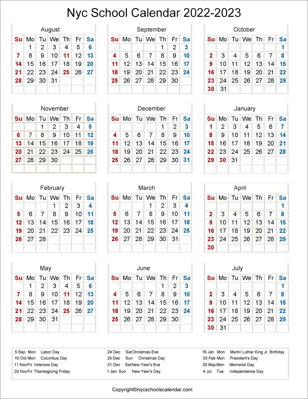 ️Nyc School Holidays Calendar 2022-2023