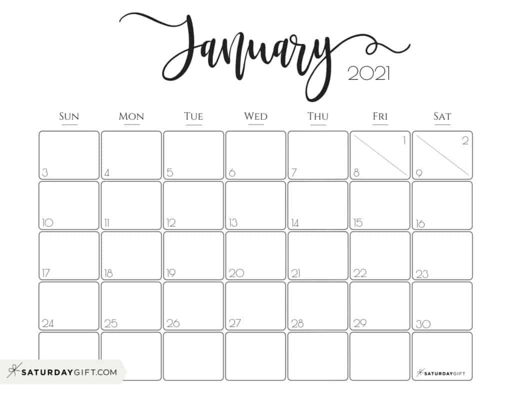 Elegant 2021 Calendar By Saturdaygift - Pretty Printable