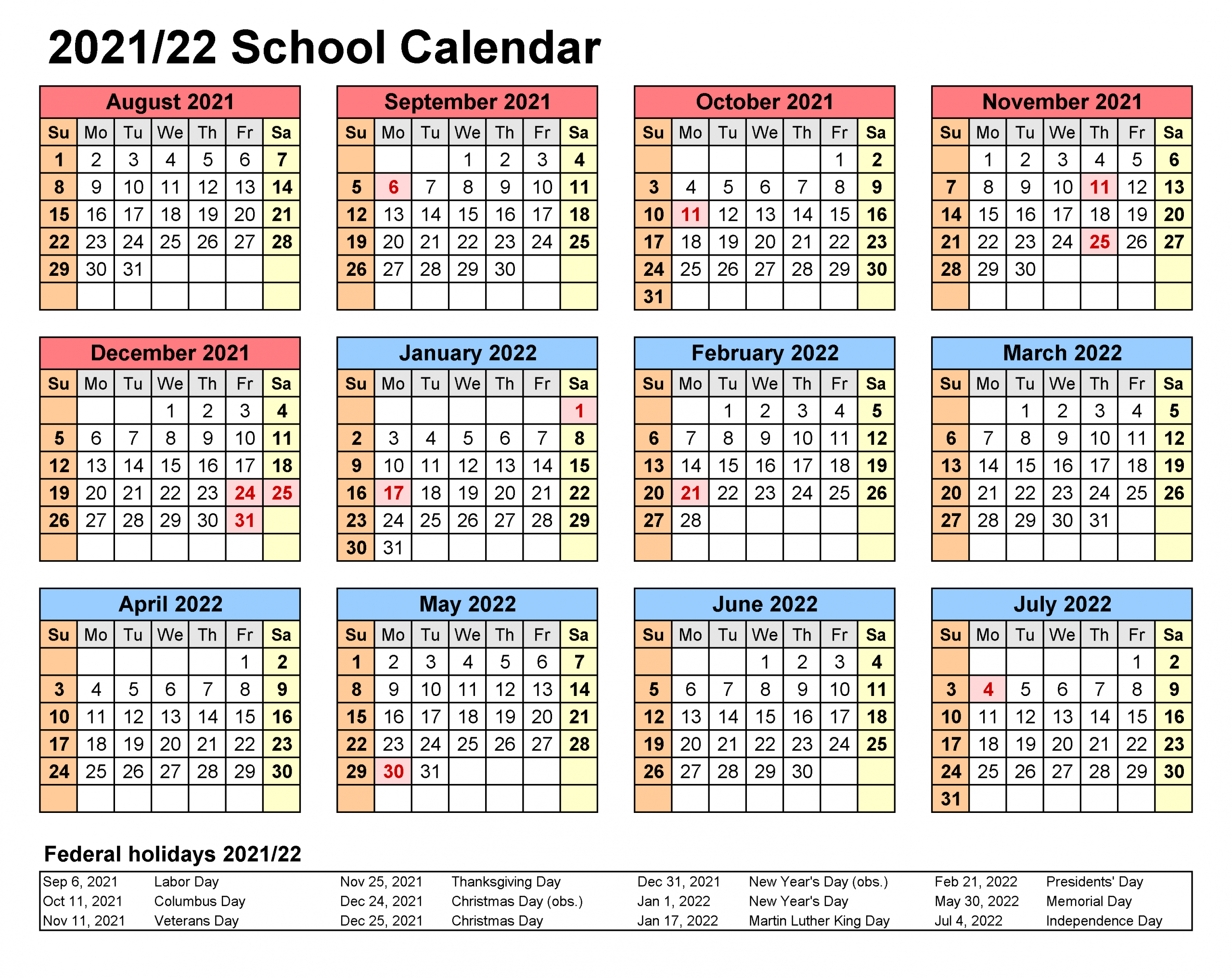 Escambia County School District Calendar 2021-22