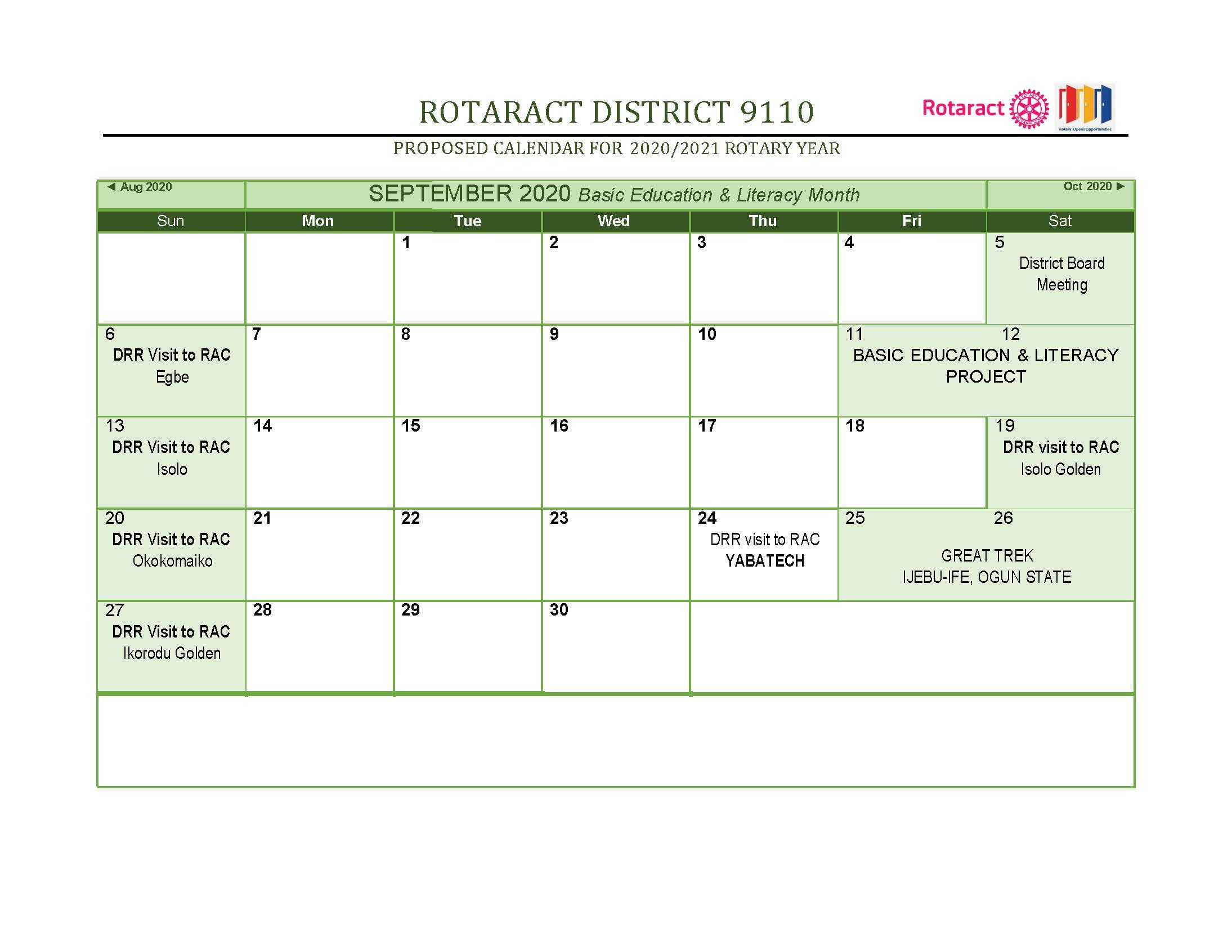 Events Calendar - Rotaract District 9110, Nigeria