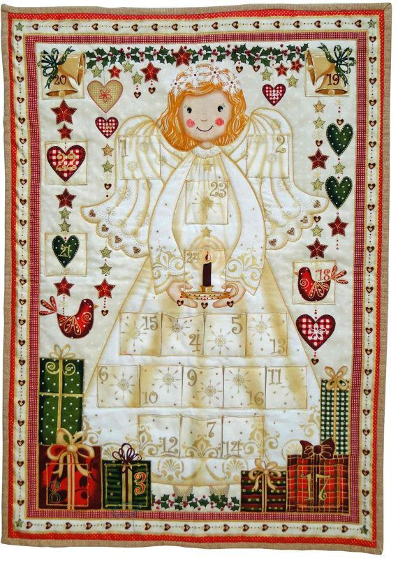 Fabric Advent Calendar Depicting An Angel With Pockets For