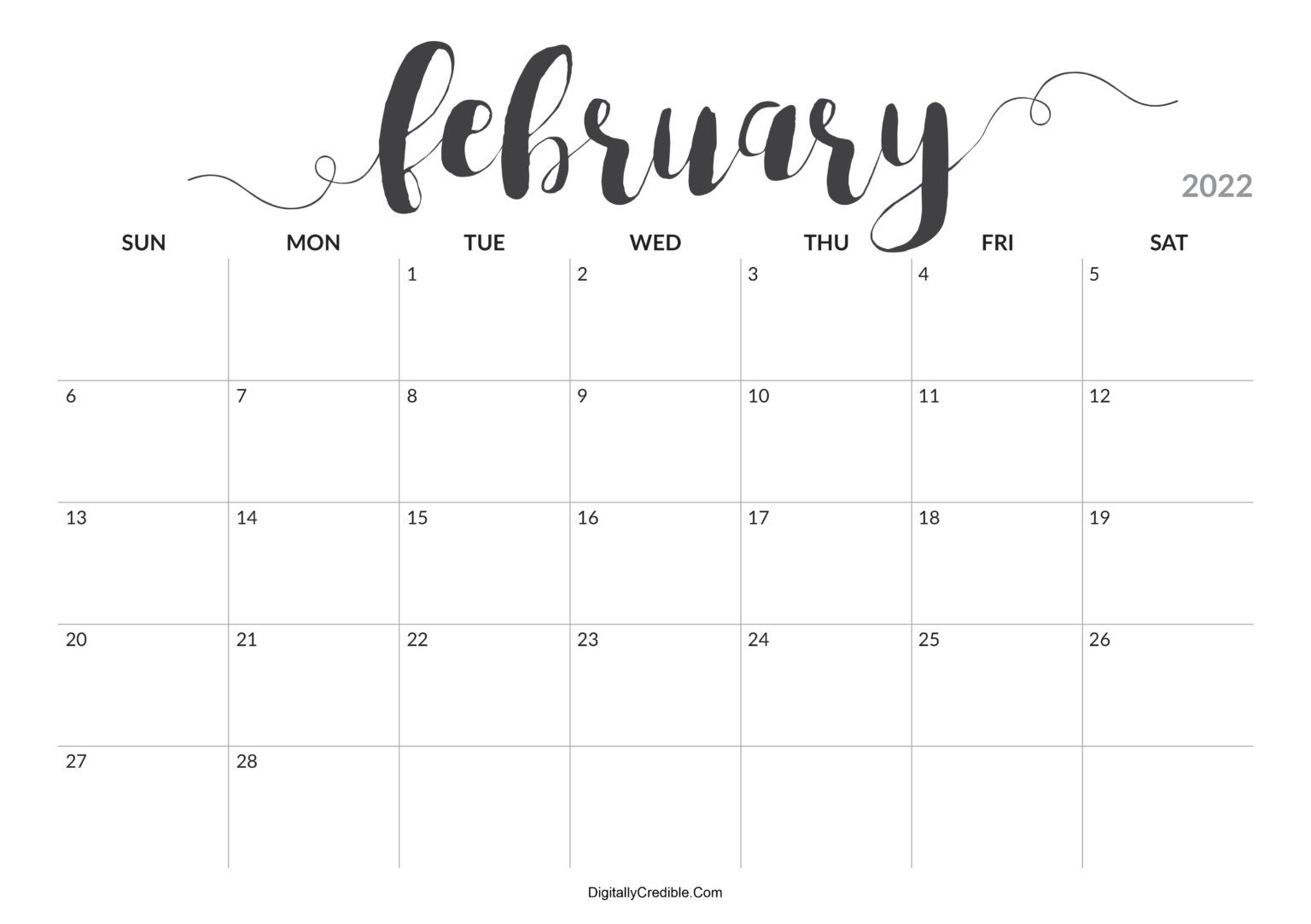 February 2022 Calendar Cute &amp; Floral Templates