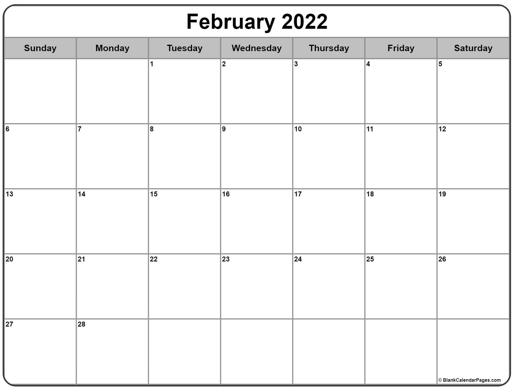 February 2022 Calendar | Free Printable Calendar Templates
