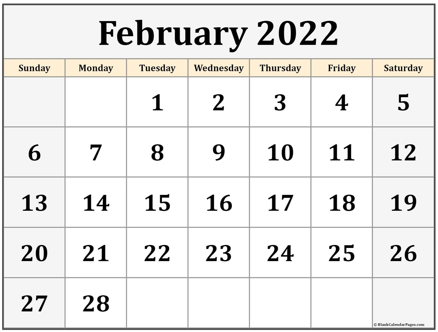 February 2022 Calendar | Free Printable Calendar Templates