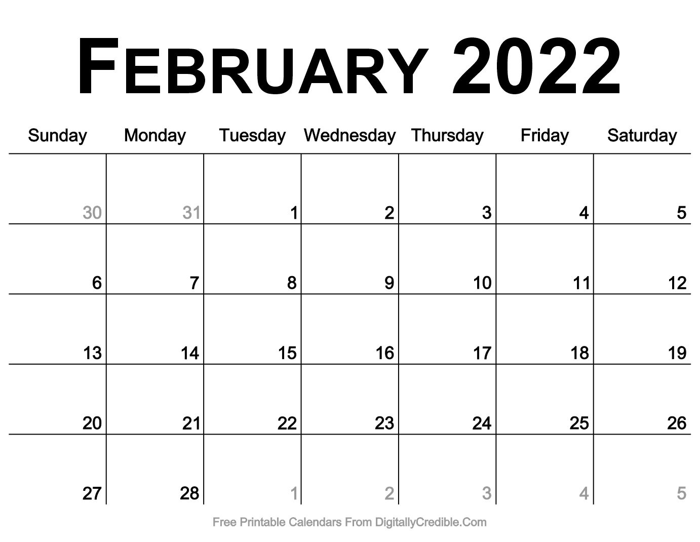 February 2022 Calendar Printable - Desk &amp; Wall