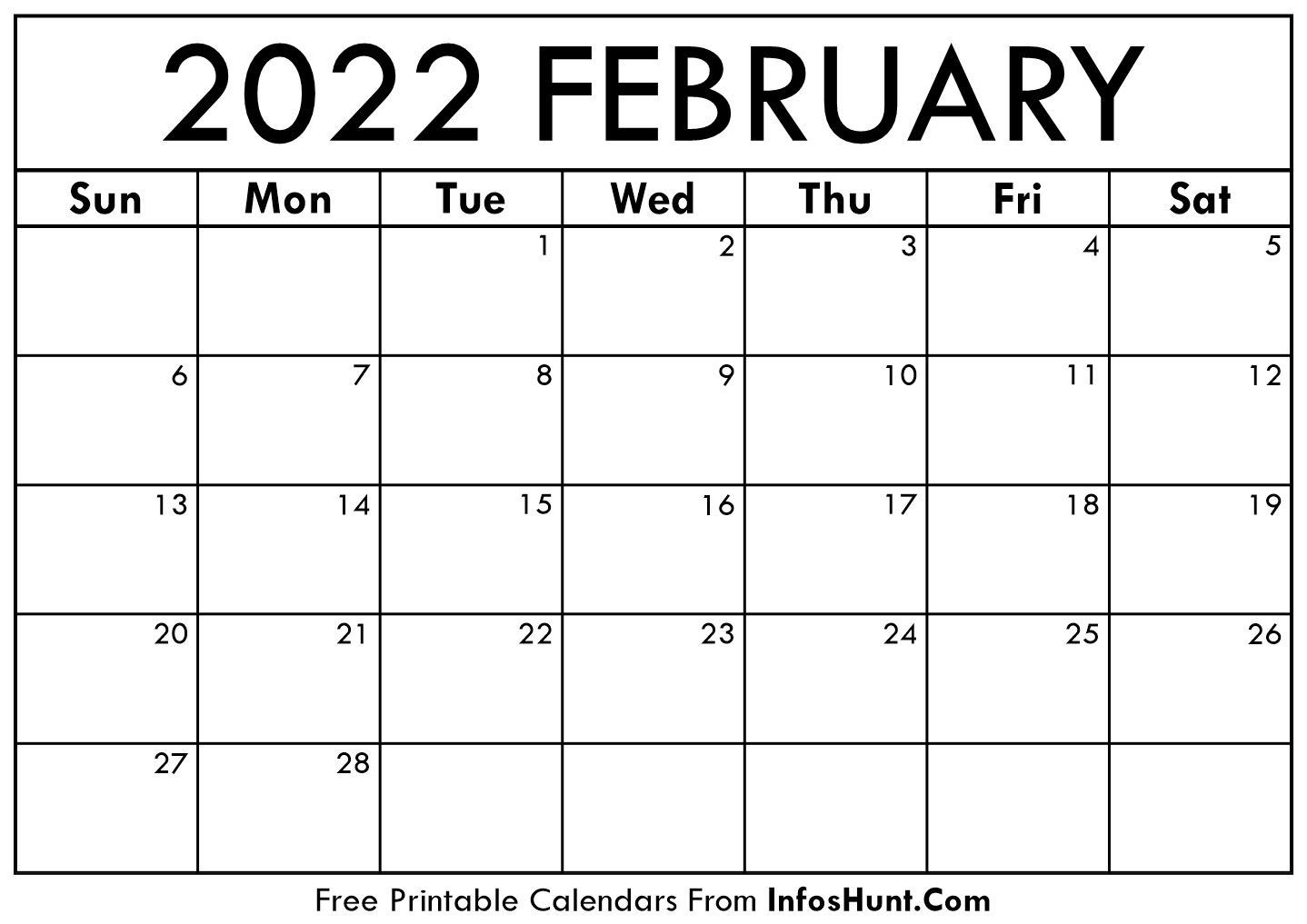 February 2022 Calendar Printable - Free Yearly &amp; Monthly
