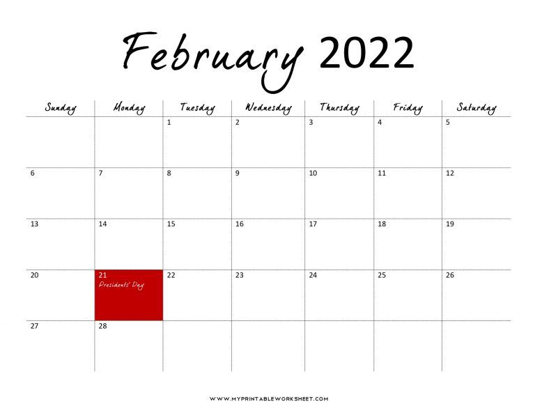 February 2022 Calendar Printable With Holidays, Blank