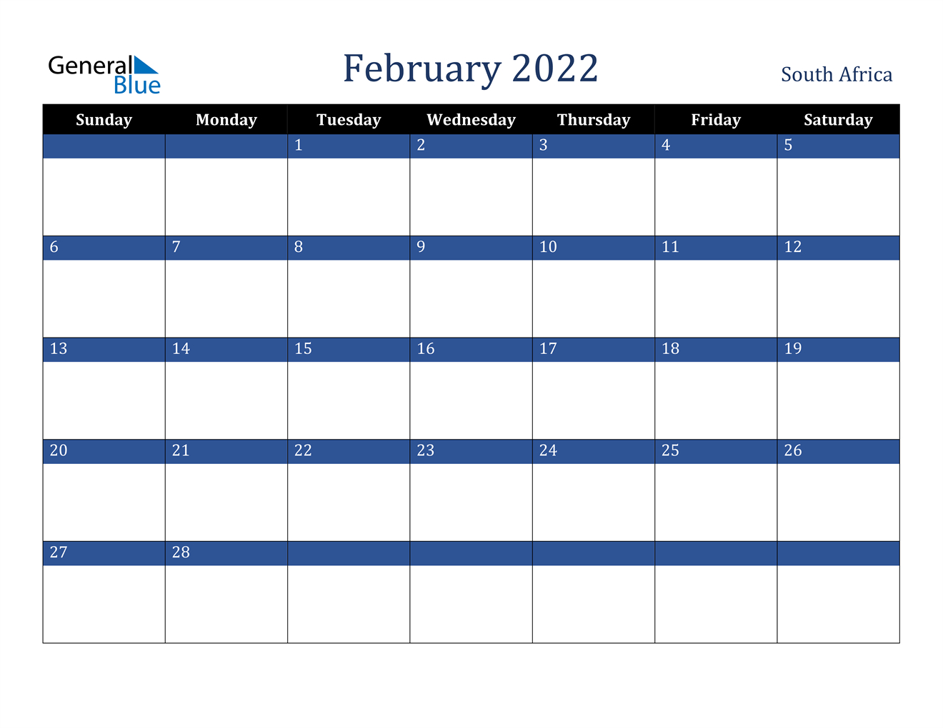 February 2022 Calendar - South Africa
