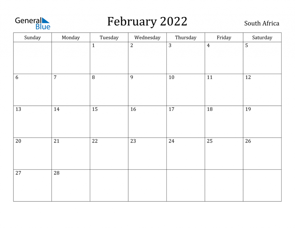 February 2022 Calendar South Africa | 2021 Printable Calendars