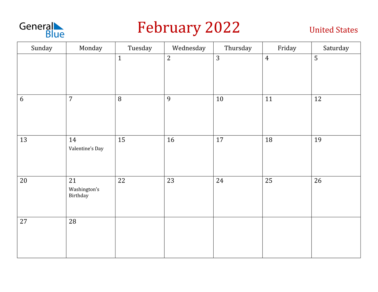 February 2022 Calendar - United States