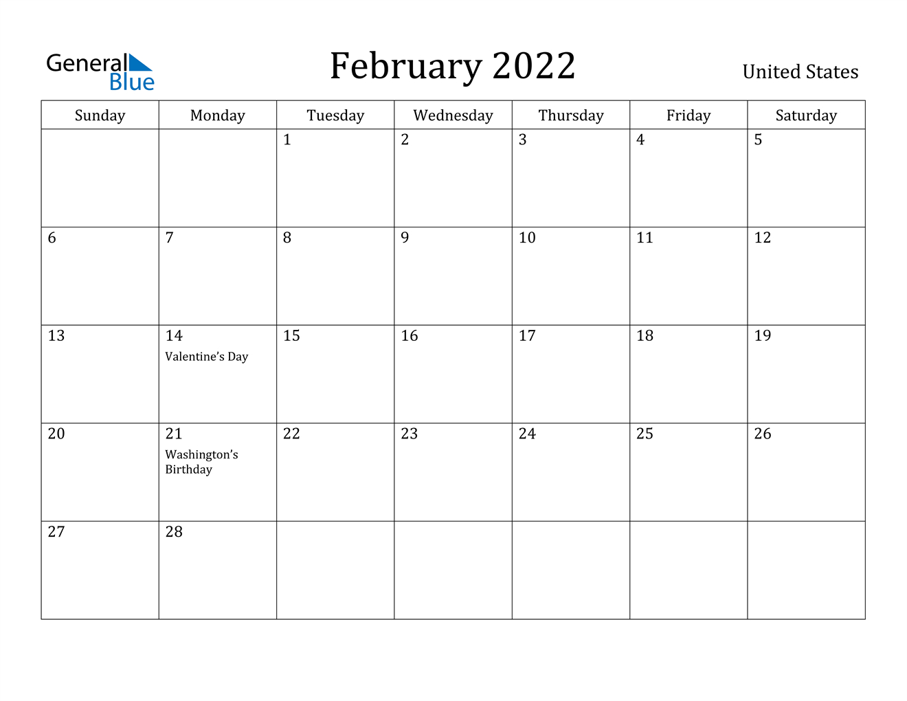 February 2022 Calendar - United States