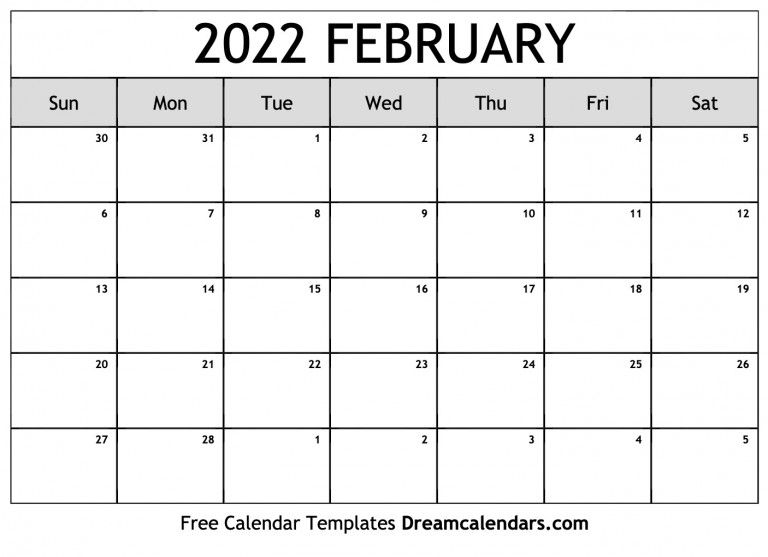 February 2022 Calendar Vertex42