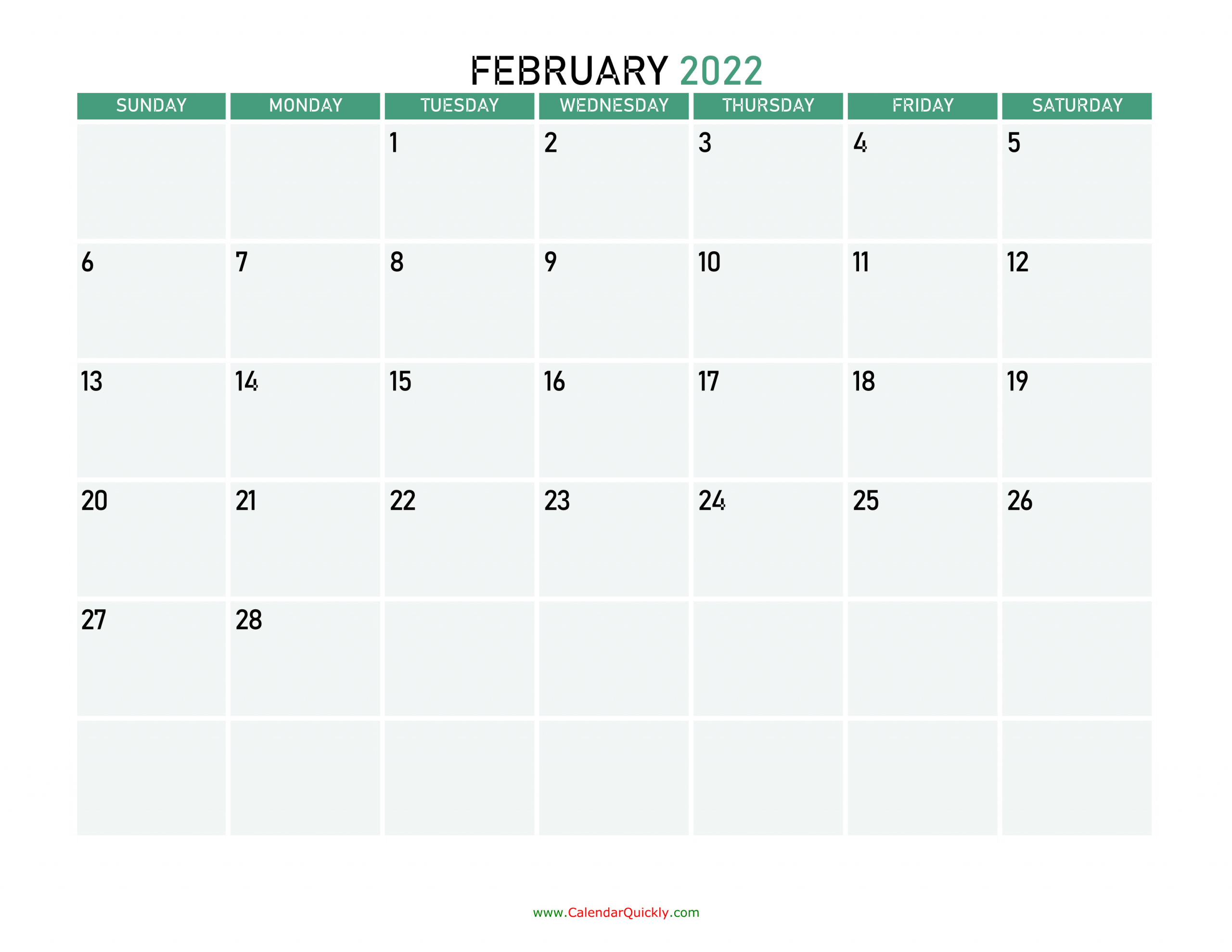 Free February Printable Calendar 2022