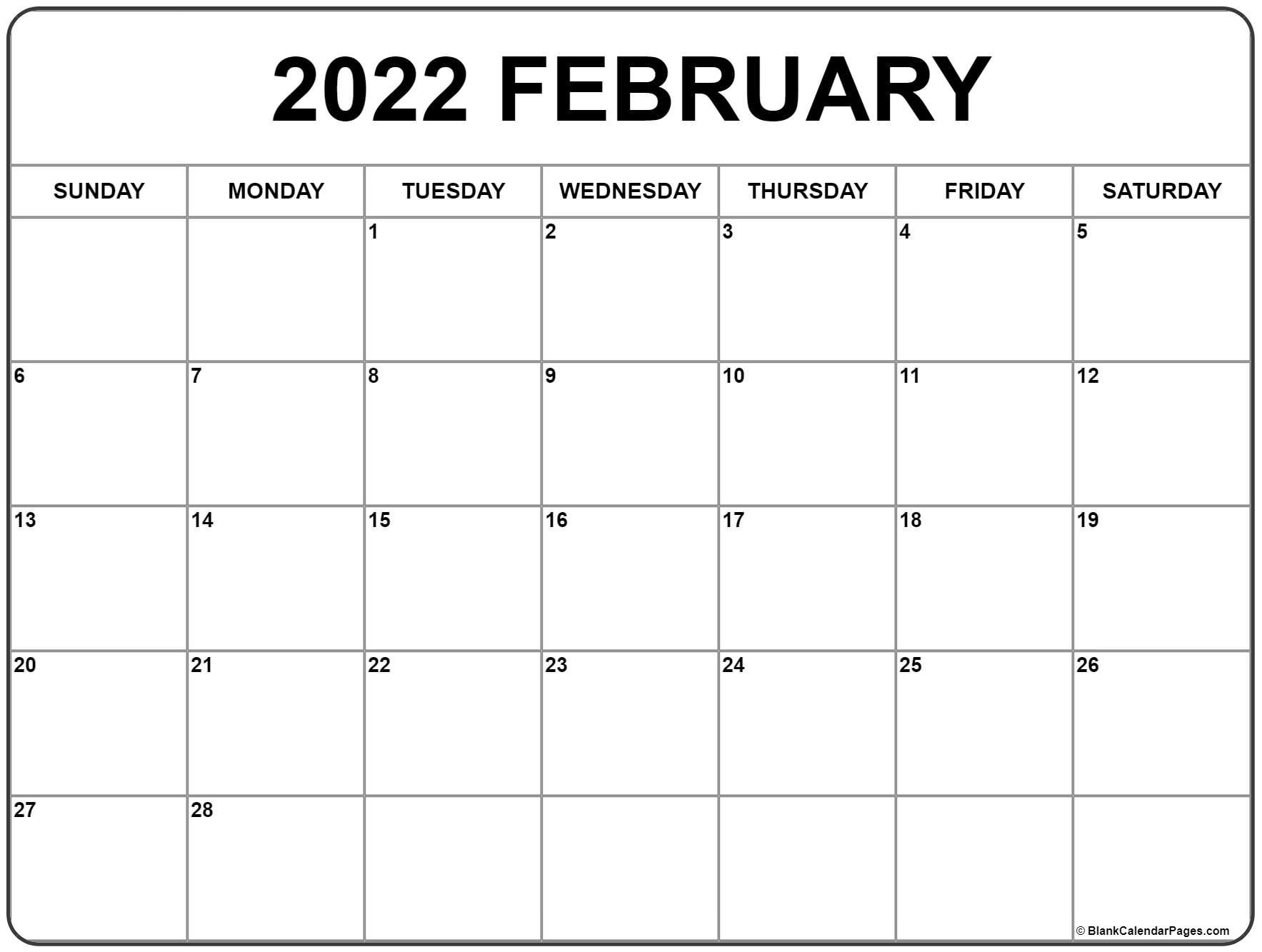 February 2022 Printable Calendar Word