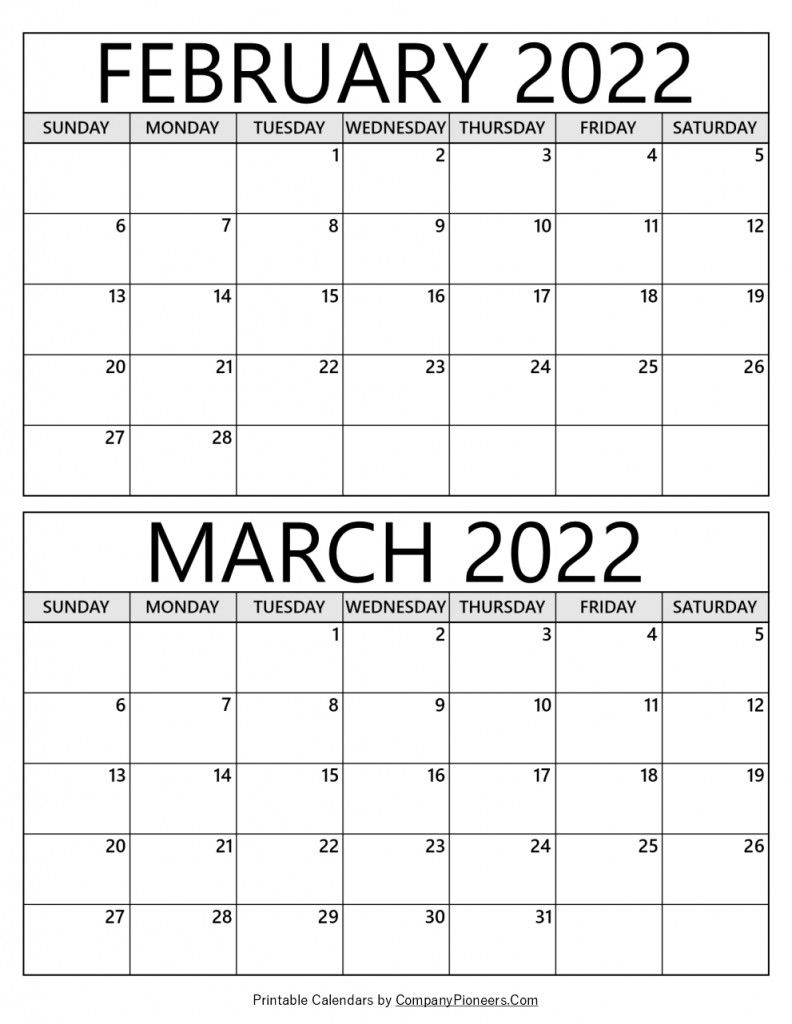 February And March 2022 Calendar With Holidays