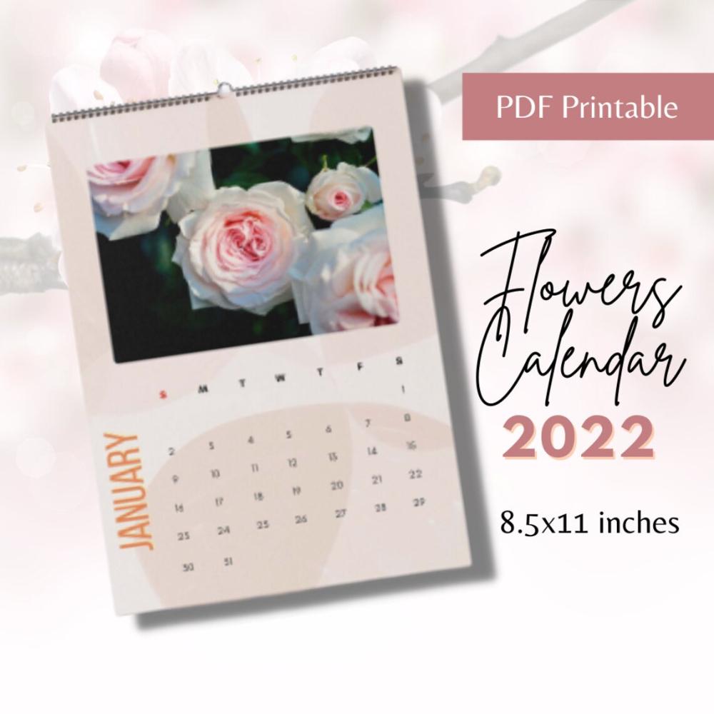 Flowers Calendar 2022 Printable Pdf Instant Download 2022