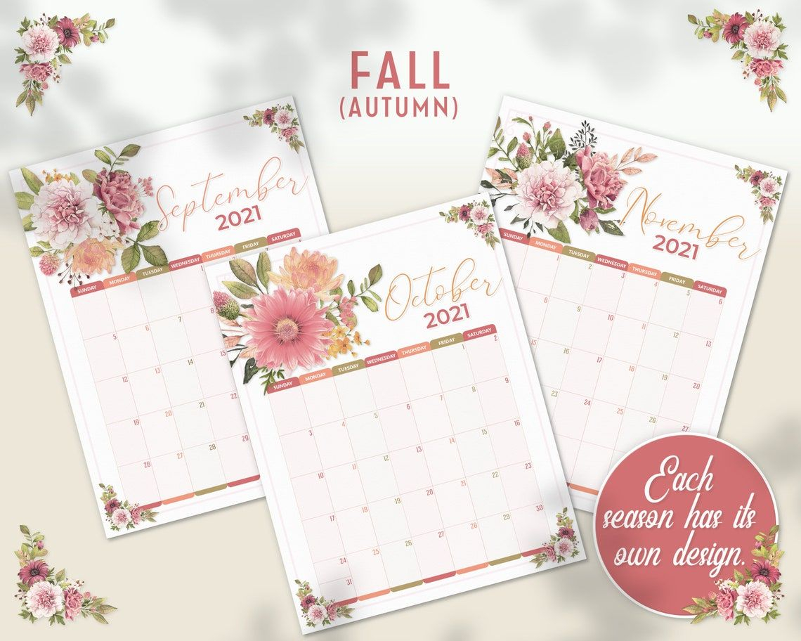 Flowers Calendar Printable 2021 2022 2023 Monthly | Etsy