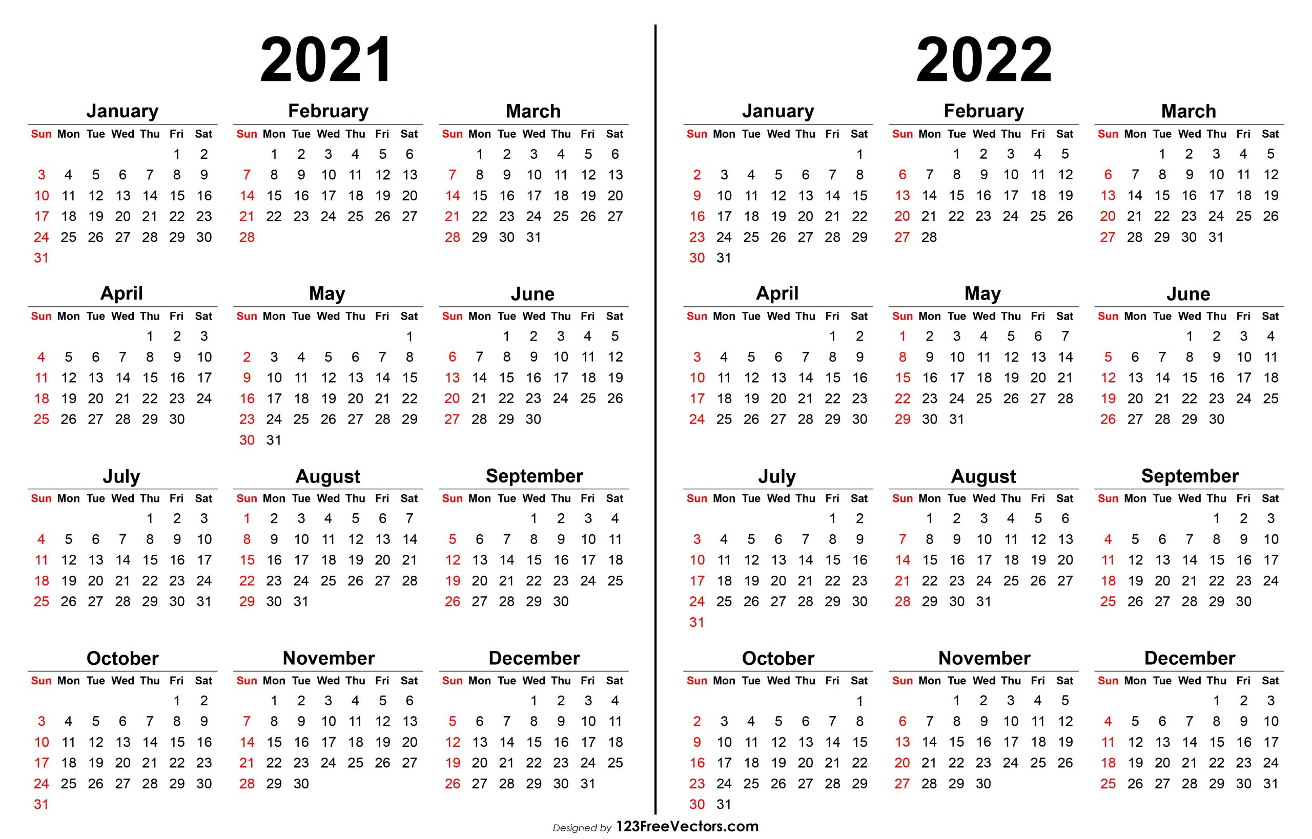 Free 2021 2022 Calendar - January 2021