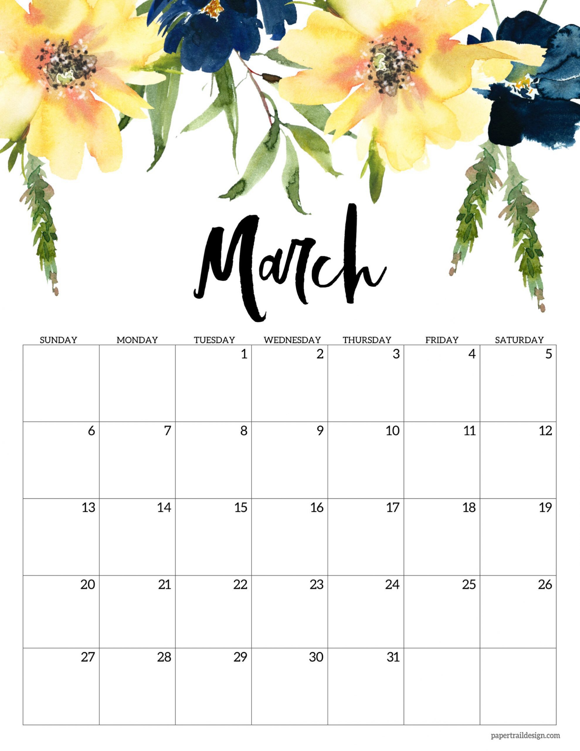 Free 2022 Calendar Printable - Floral - Paper Trail Design