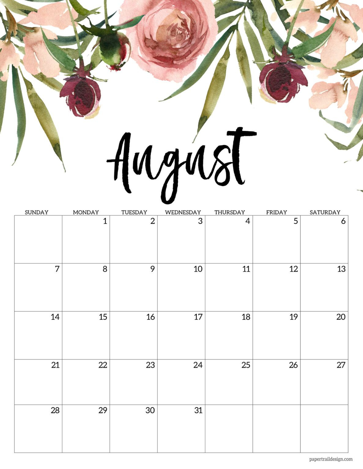 Free 2022 Calendar Printable - Floral - Paper Trail Design