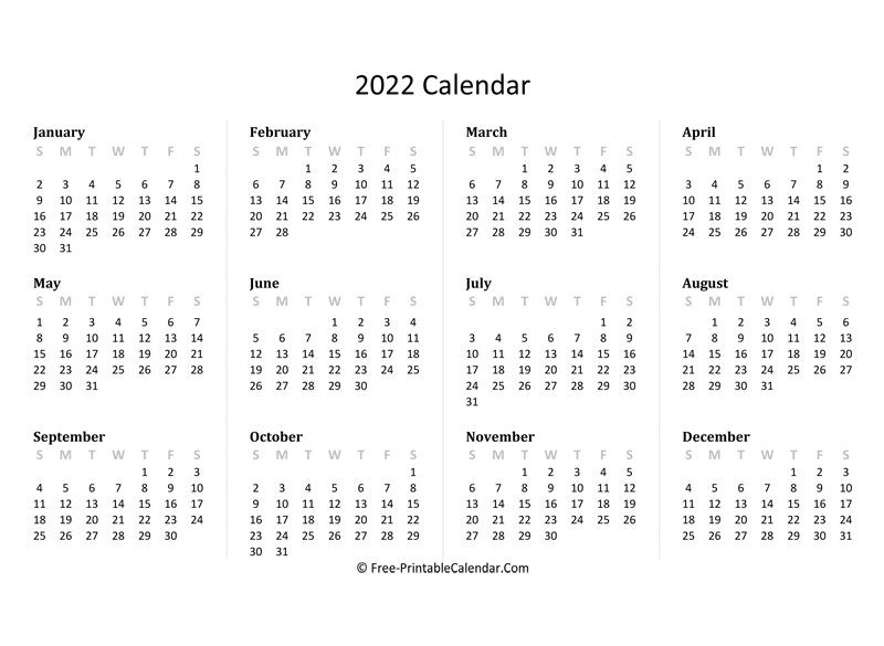 Free 2022 Printable Calendars | Free Letter Templates