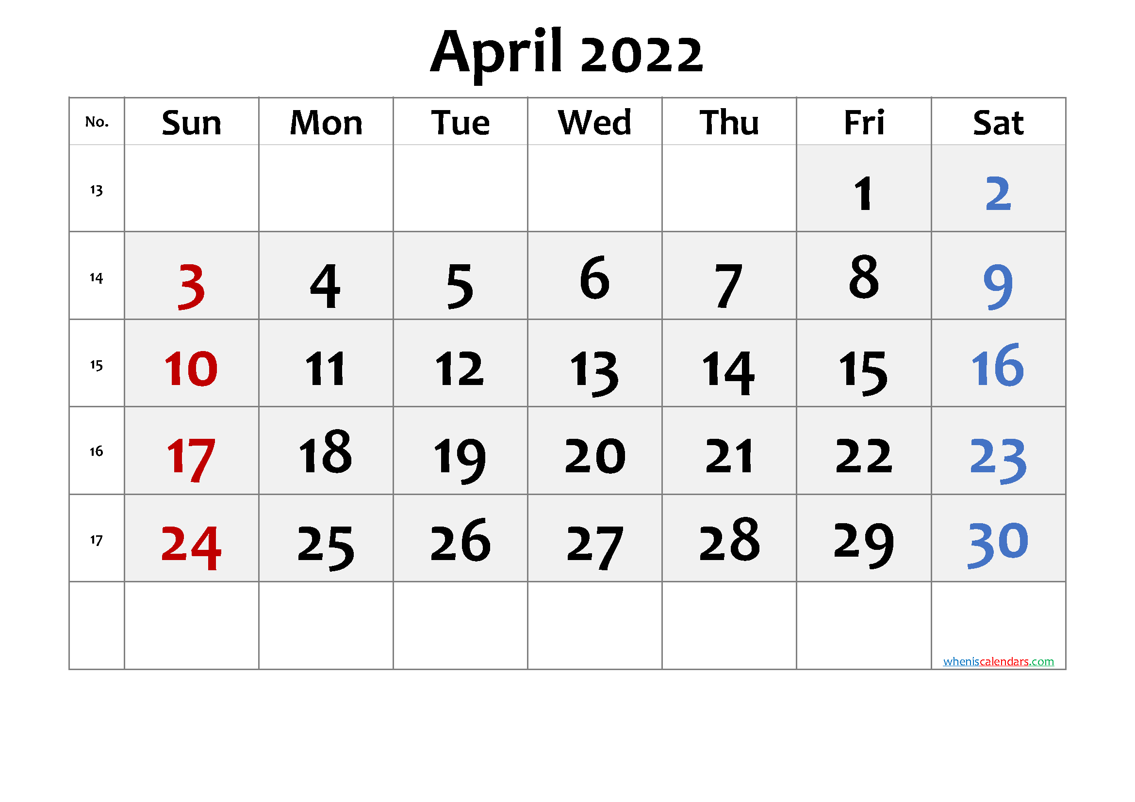 Free April 2022 Calendar