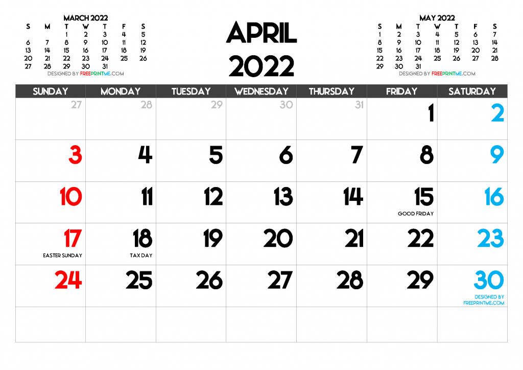 Free Calendar For April 2022 And Full Moon April 2022
