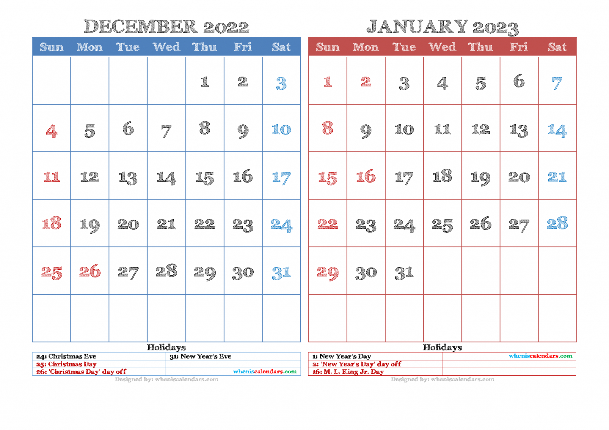 Free December 2022 January 2023 Calendar Printable Pdf