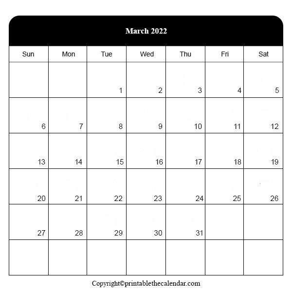 Free Editable Calendar March 2022 | Printable Calendars 2022