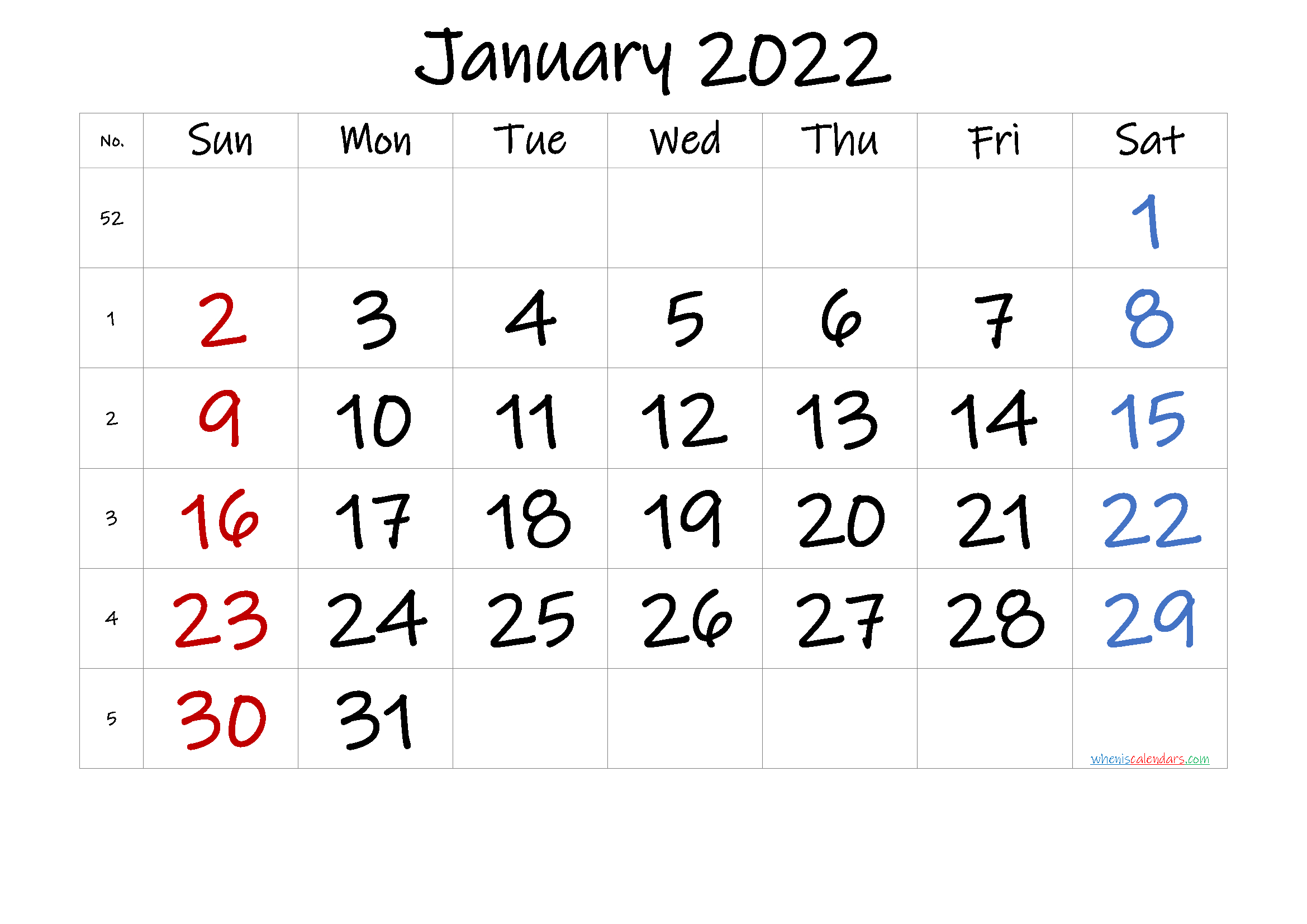 Free January 2022 Calendar [Free Premium] - Free Printable