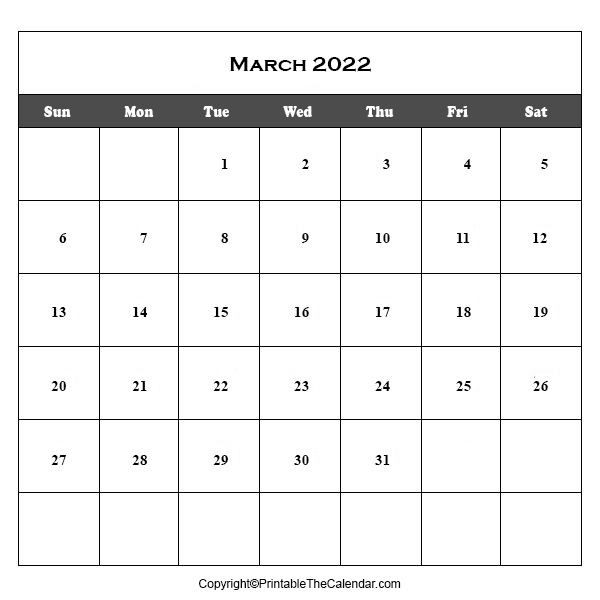 Free March 2022 Blank Calendar Pdf | Printable The Calendar