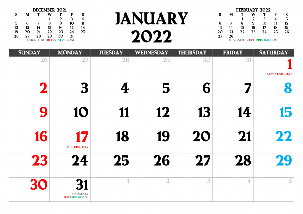 Free Online January 2022 Calendar With Holidays - 2022
