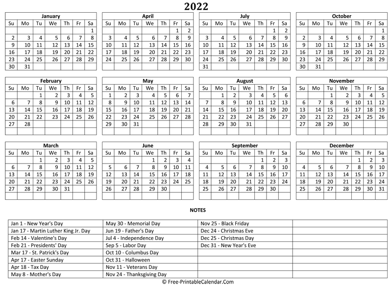 Free Printable 2022 Calendar Printable With Holidays