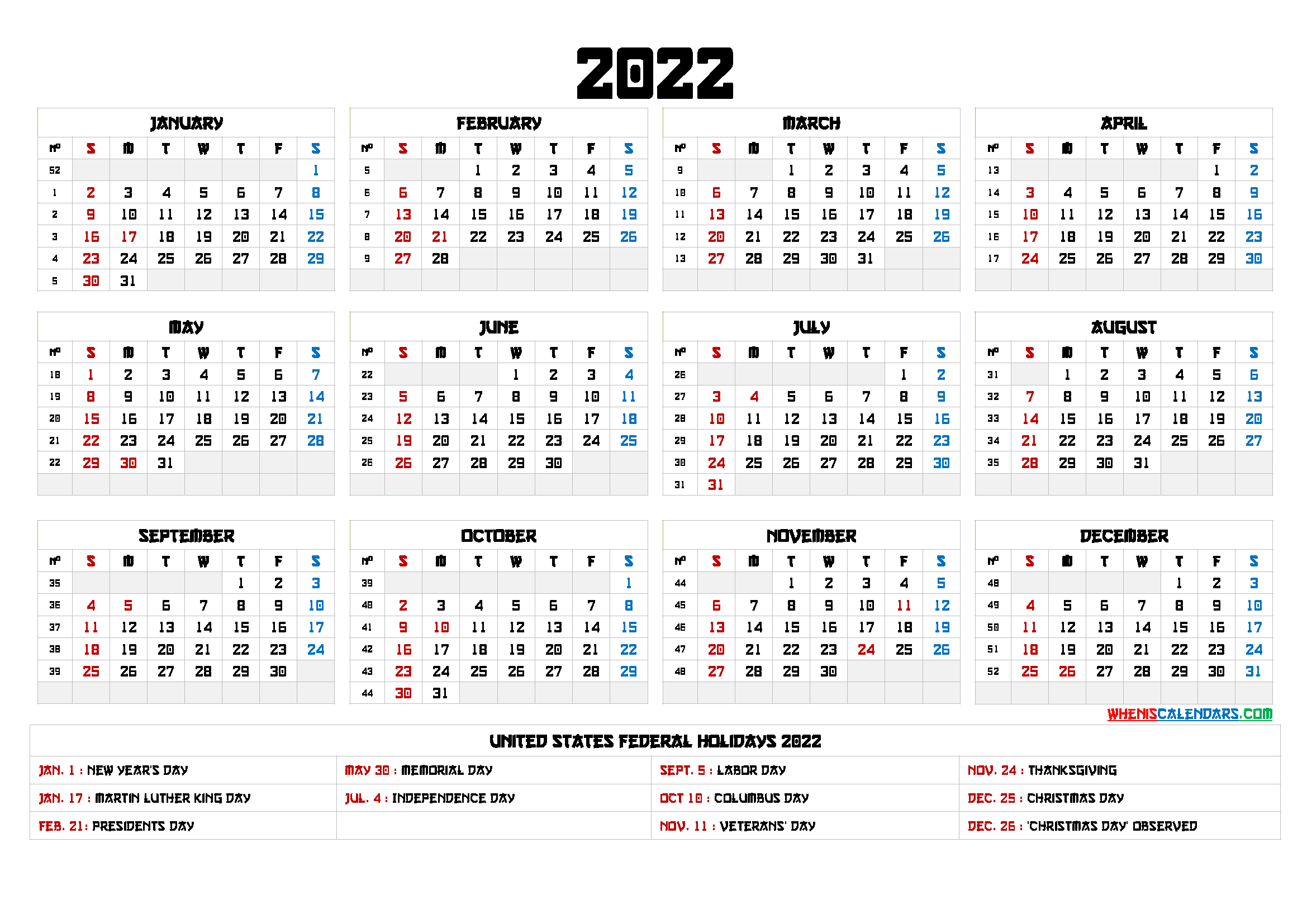 Free Printable 2022 Calendar Templates - 6 Templates