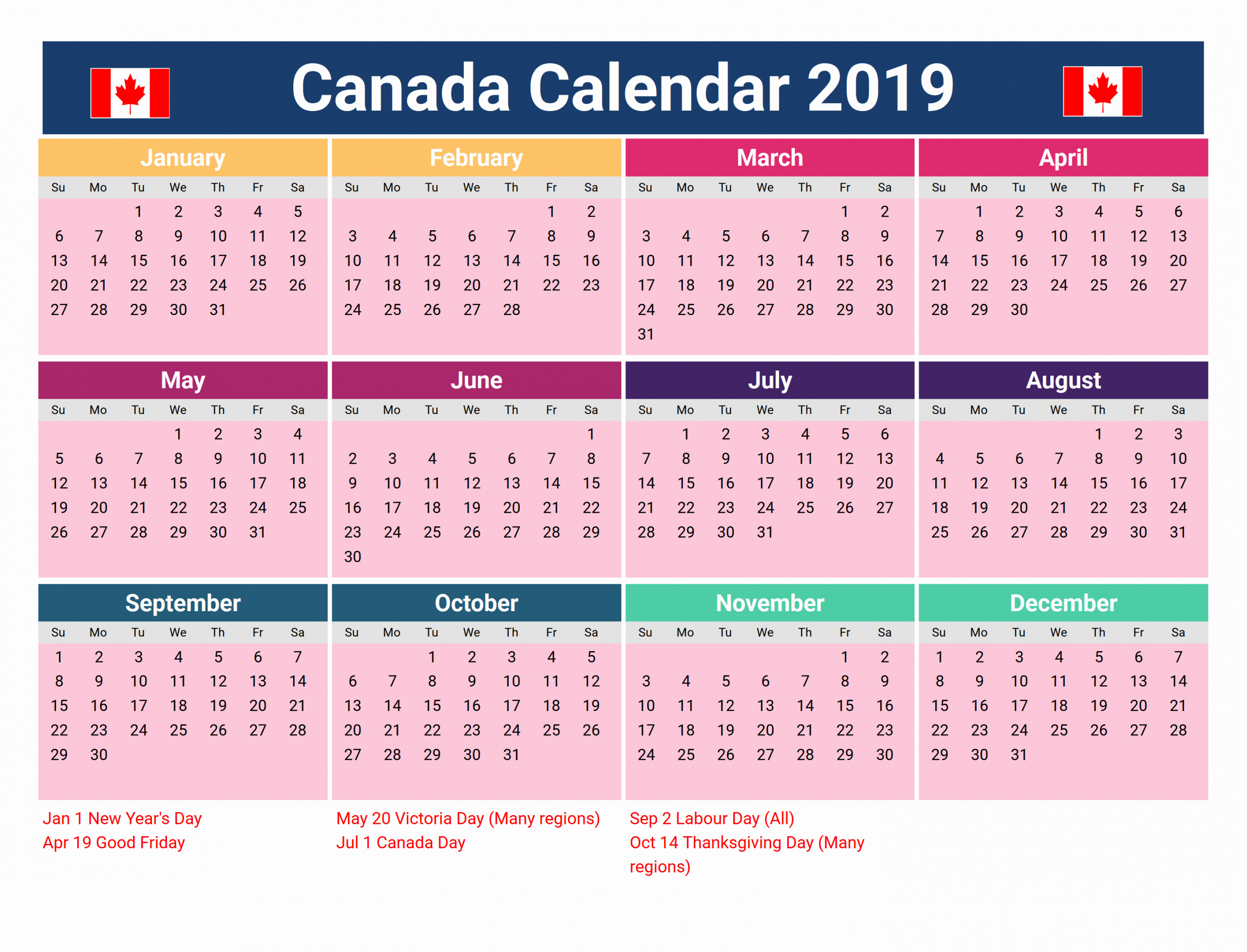 Free Printable 2022 Calendar With Canadian Holidays - Towhur