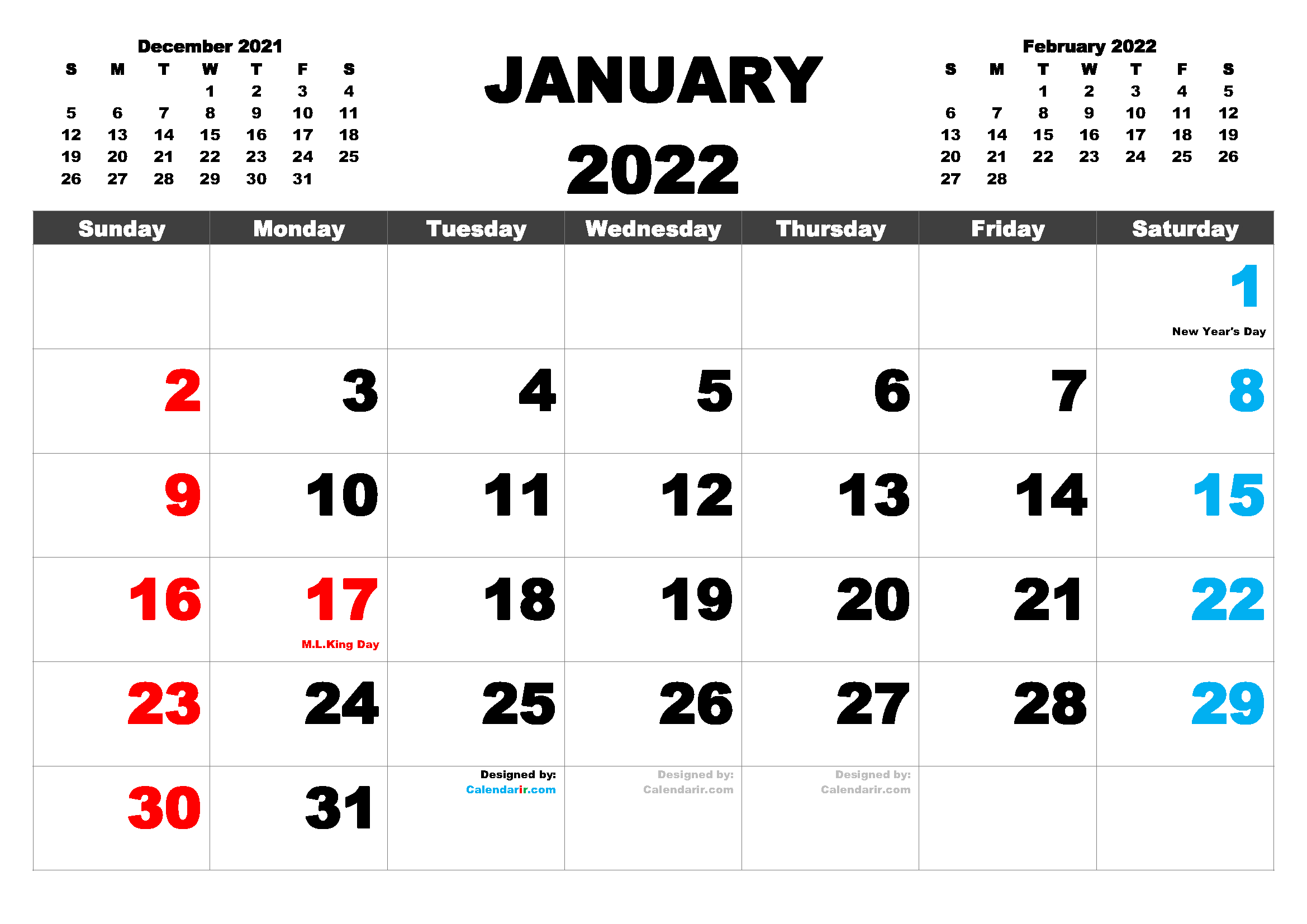 Best A4 January 2022 Calendar